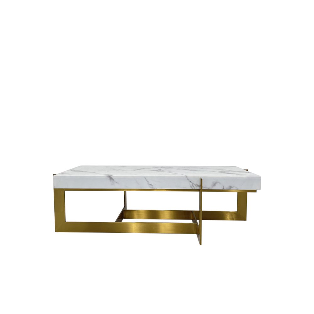 Coffee Table with Marble Top and Matte Gold Frame. Picture 3
