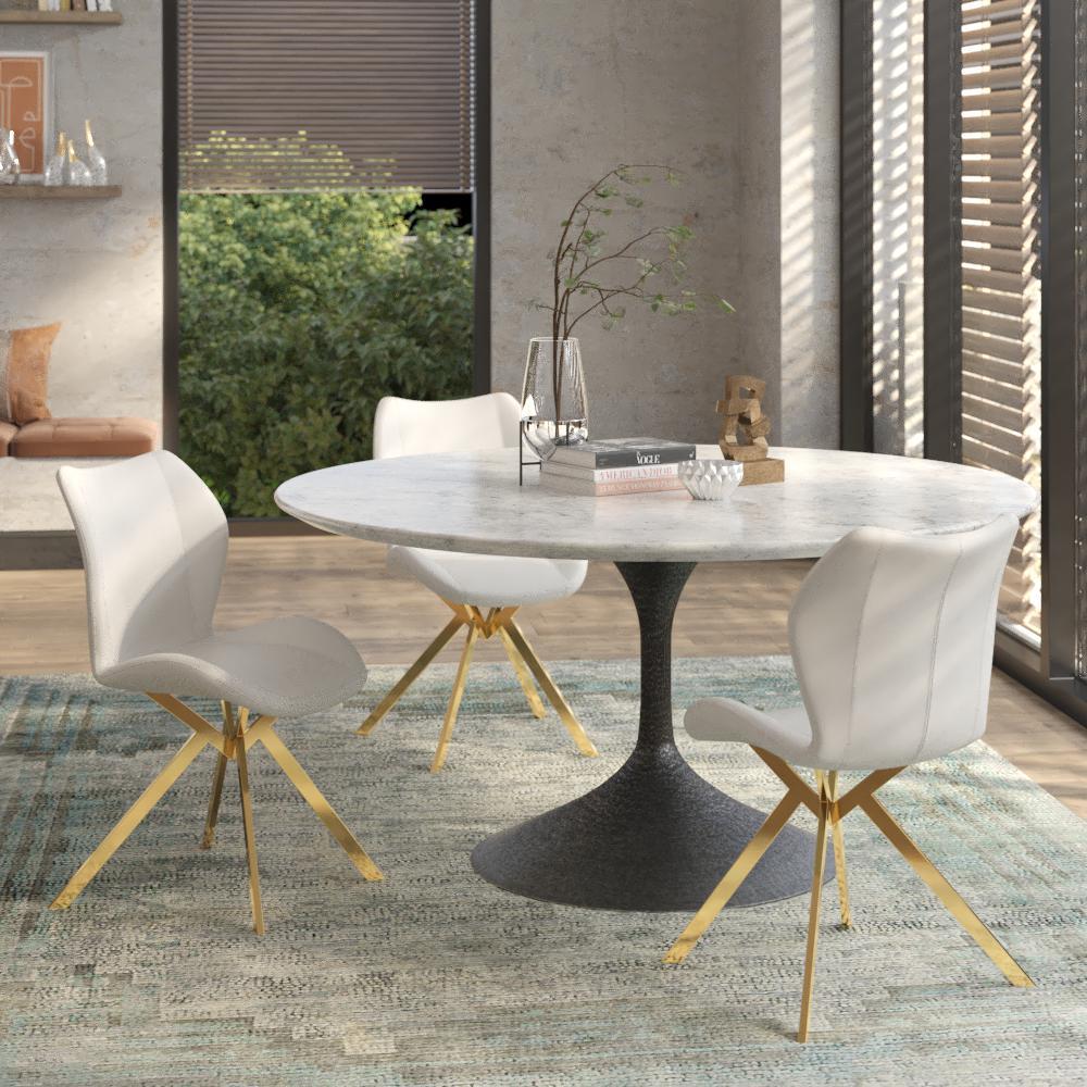 Dining Chair W/ White Seat And Gold Legs, Set Of 4. Picture 2