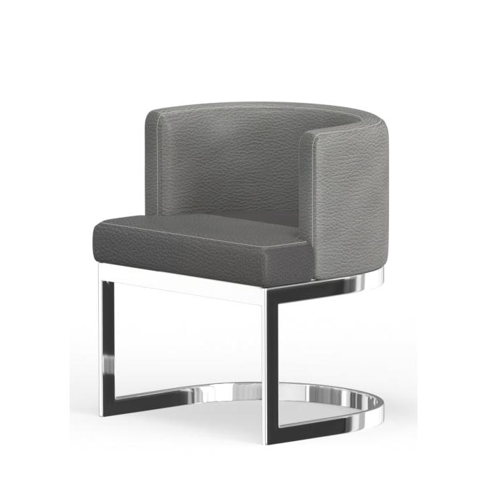 Wingback Dining Chair In Gray  Pu Seat, Chrome Base. Picture 1