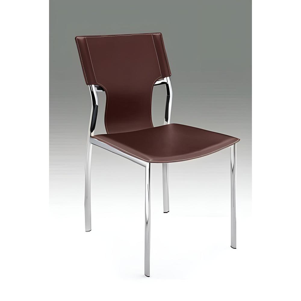 Dark Brown Leather Side Chair W/Chrome Legs, Set Of 4. Picture 1