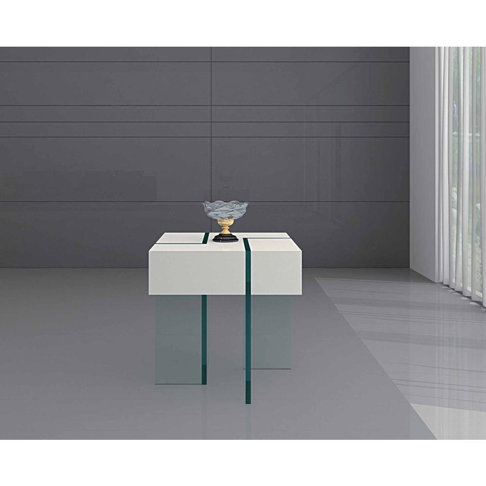 White Finish End Table W/ 19Mm Tempered Glass Base, 22" X 22. Picture 1