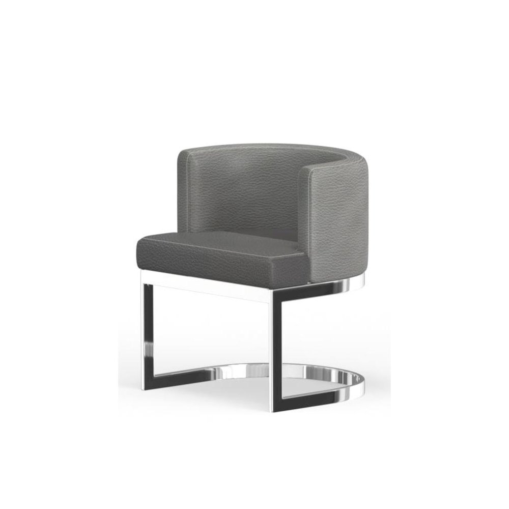 Wingback Dining Chair In Gray  Pu Seat, Chrome Base. Picture 1
