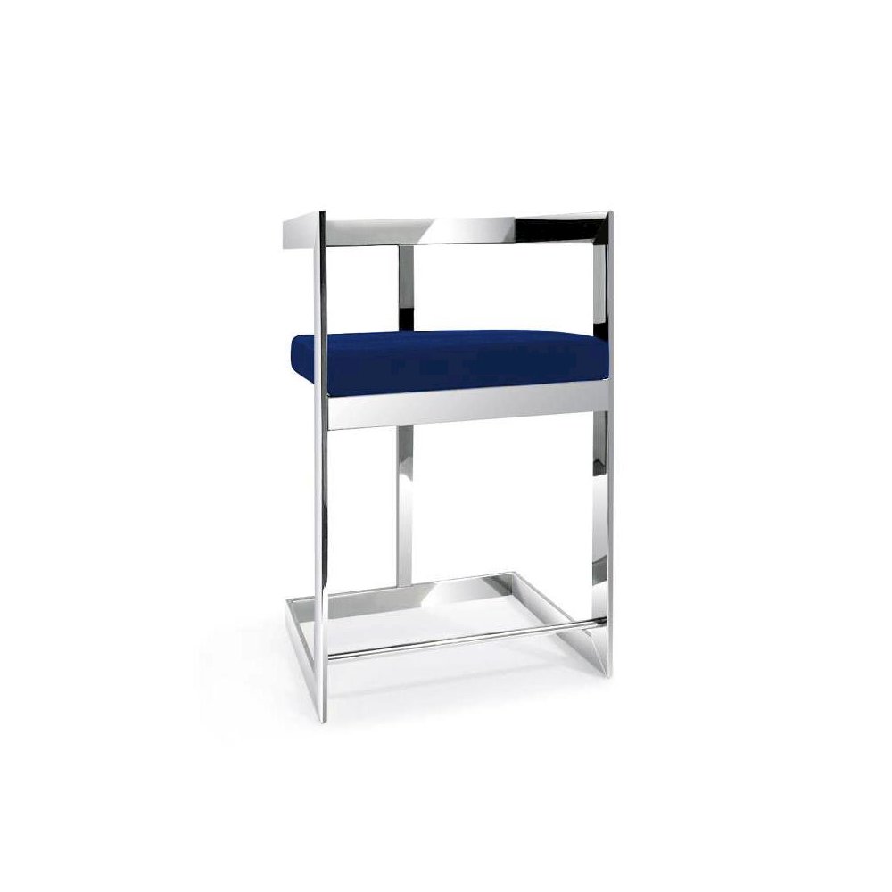 Counter Chair, 26", Blue Velvet, Stainless Steel Base. Picture 1
