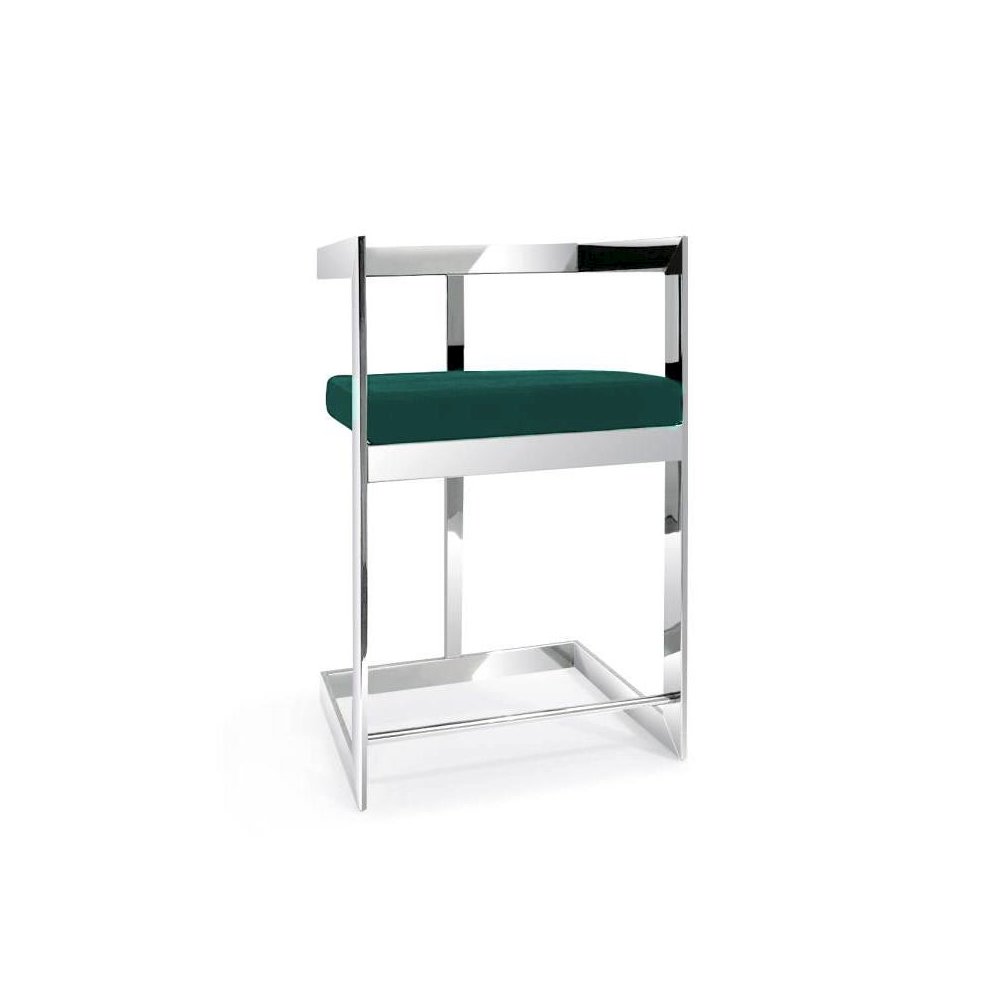 Bar Chair, 26", Green Cushion, Stainless Steel Base. Picture 1