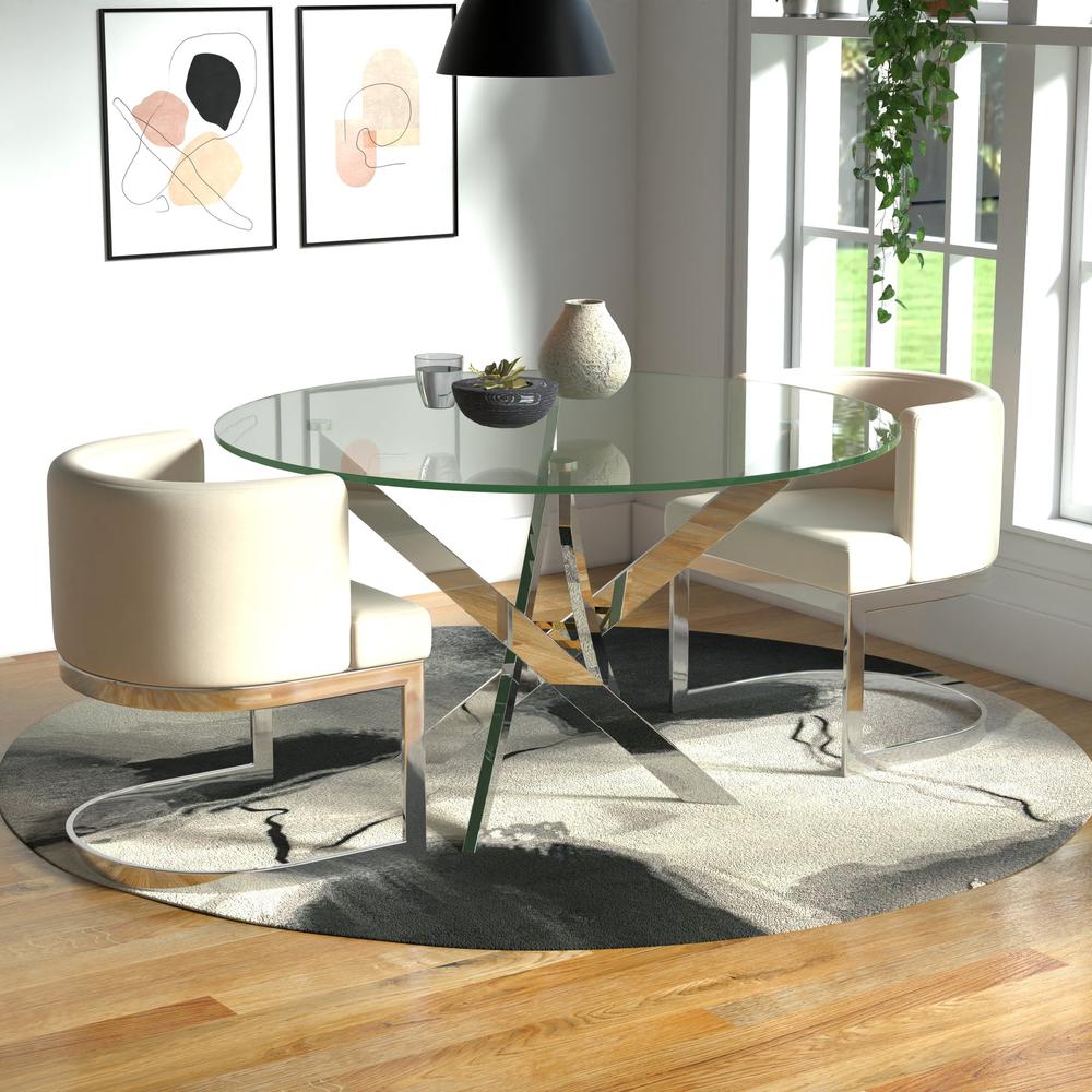 48" Round Dining Table W/ Glass Top And Silver Legs. Picture 2