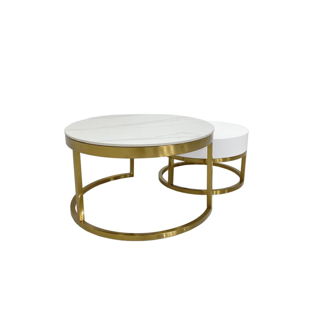 Coffee Table with Marble Top and Matte Gold Frame. Picture 4