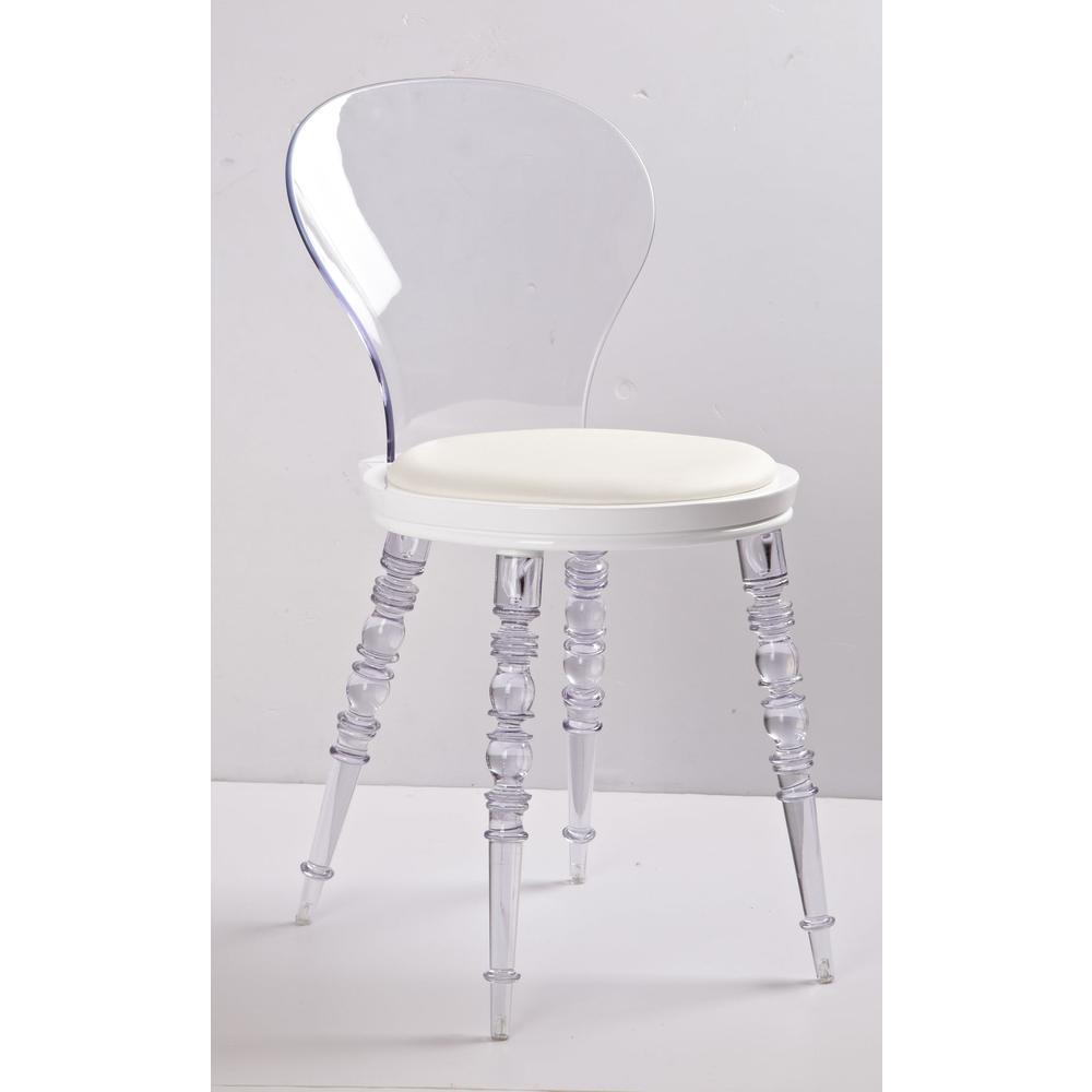Clear Pc Chair W/ White Pu Seat Cushion. Picture 1