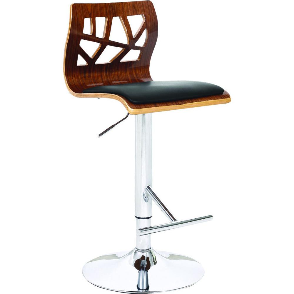 Walnut Wood Bar Stool W/Black Pu Cushion. Picture 1