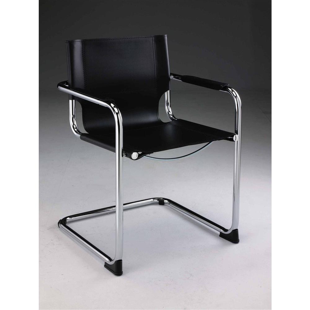 Black Leather Arm Chair W/Chrome Base. Picture 1