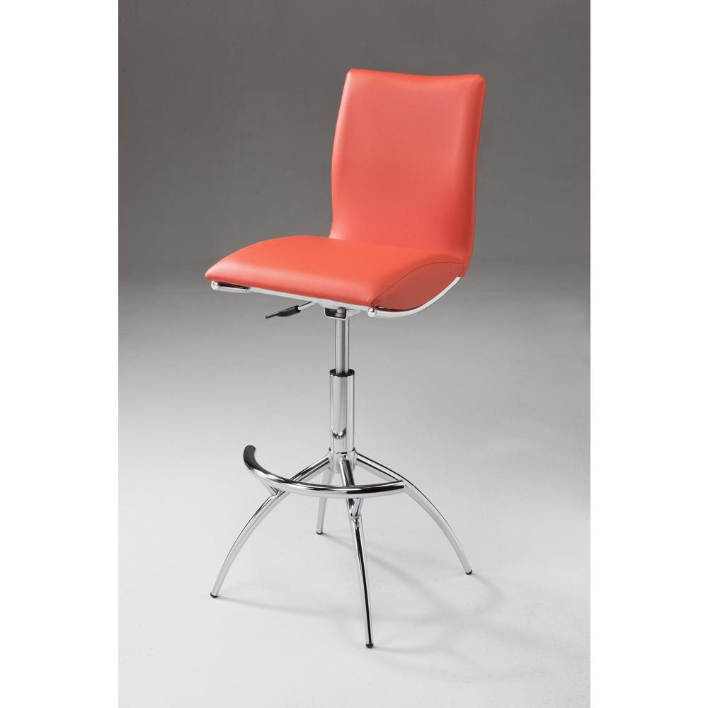 Orange Pu Seat, Chrome Base Stool, Set Of 2. Picture 1