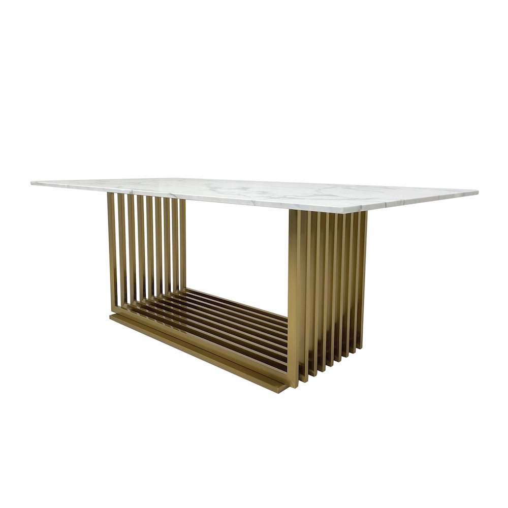 White Marble Dining Table and Matte Gold Base. Picture 2