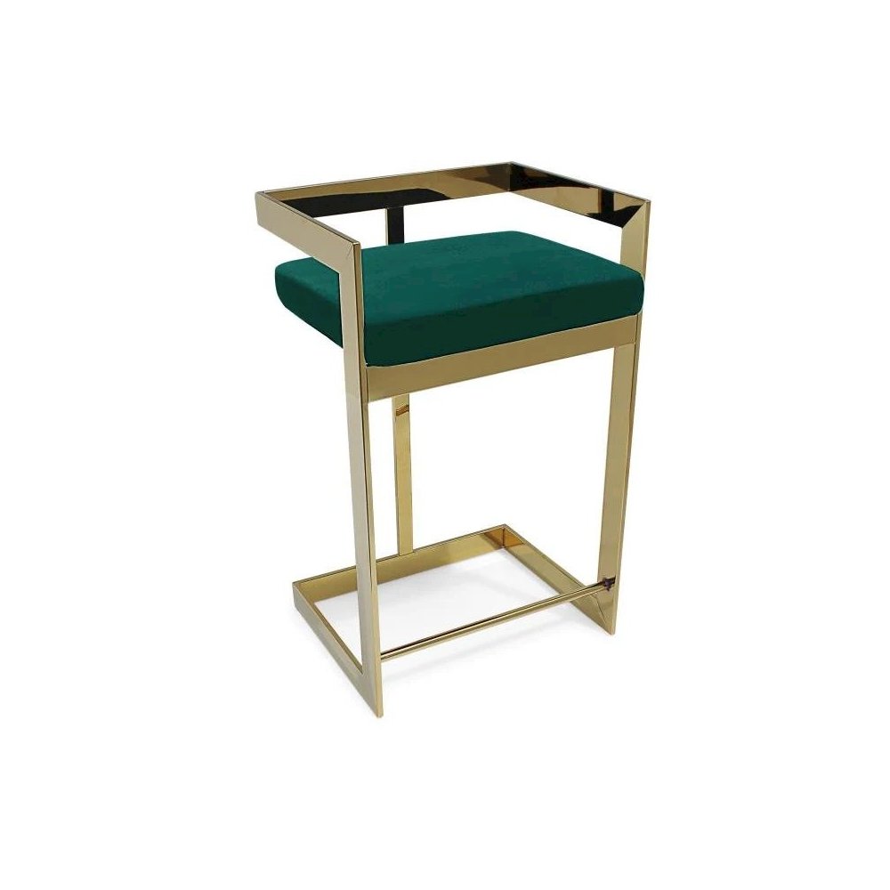 Bar Chair , 30", Gold Base, Green. Picture 1