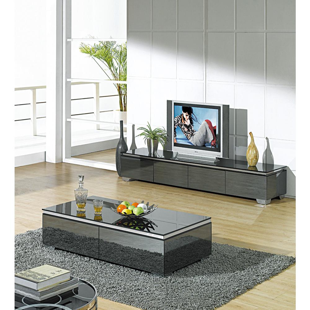 Coffee Table, Black/Gray Mirror W/ Chrome Legs, 49"X25.5"X16. Picture 1