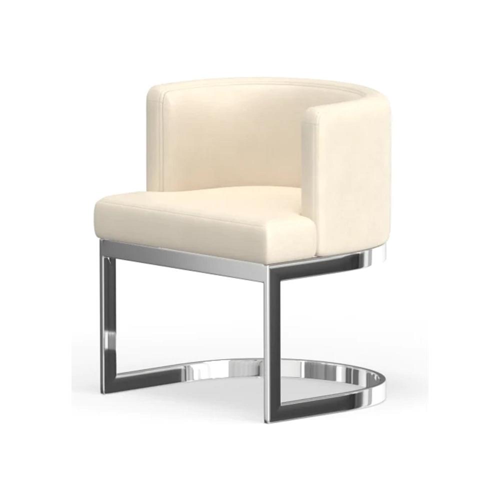 Wingback Dining Chair In White Pu Seat, Chrome Base. Picture 1
