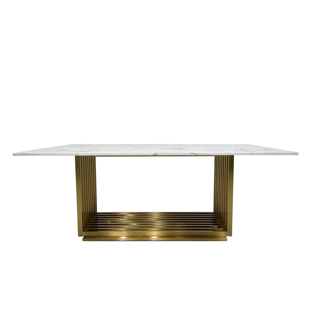 White Marble Dining Table and Matte Gold Base. Picture 1