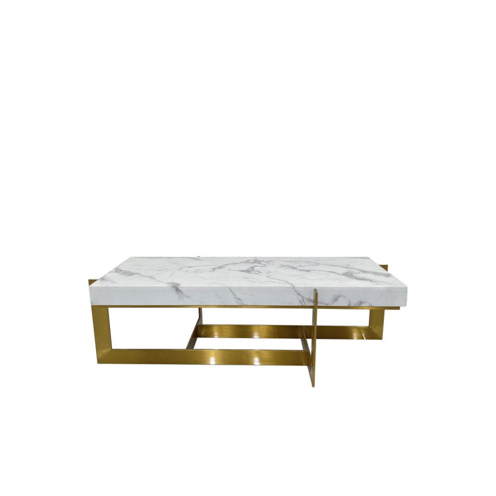 Coffee Table with Marble Top and Matte Gold Frame. Picture 4