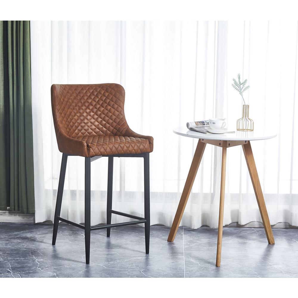 Upholstered Barstool W/ Tufted Seat And Back, Cognac 26", Set Of 2. Picture 2