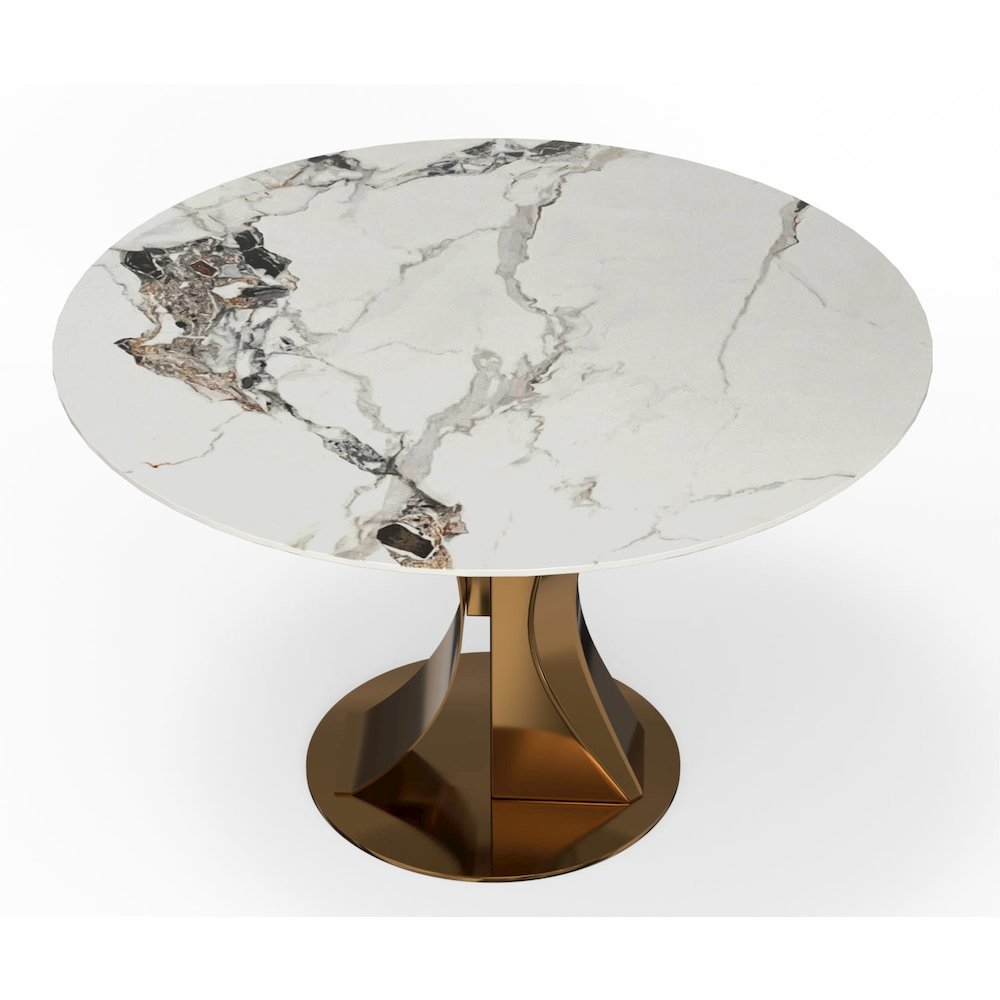 48" Round Sintered Stone Top Dinnig Table with Brushed Gold Base. Picture 2