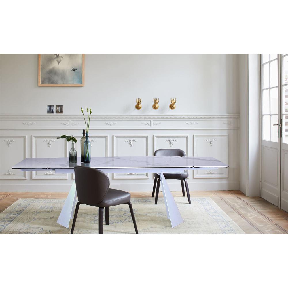 White Ceramic Extension Dining Table with White Metal leg. Picture 2