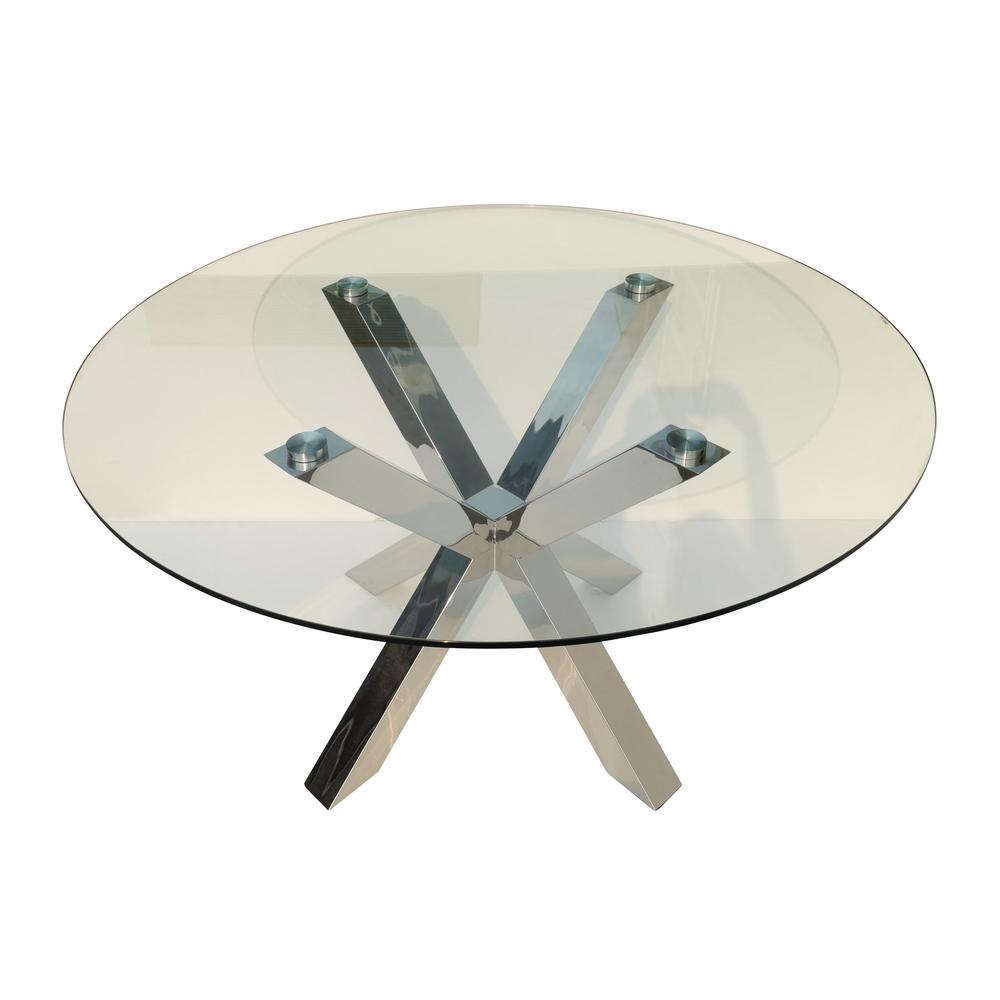 Rd Glass Top Dining Table W/ Stainless Steel Base 54"Rd. Picture 1