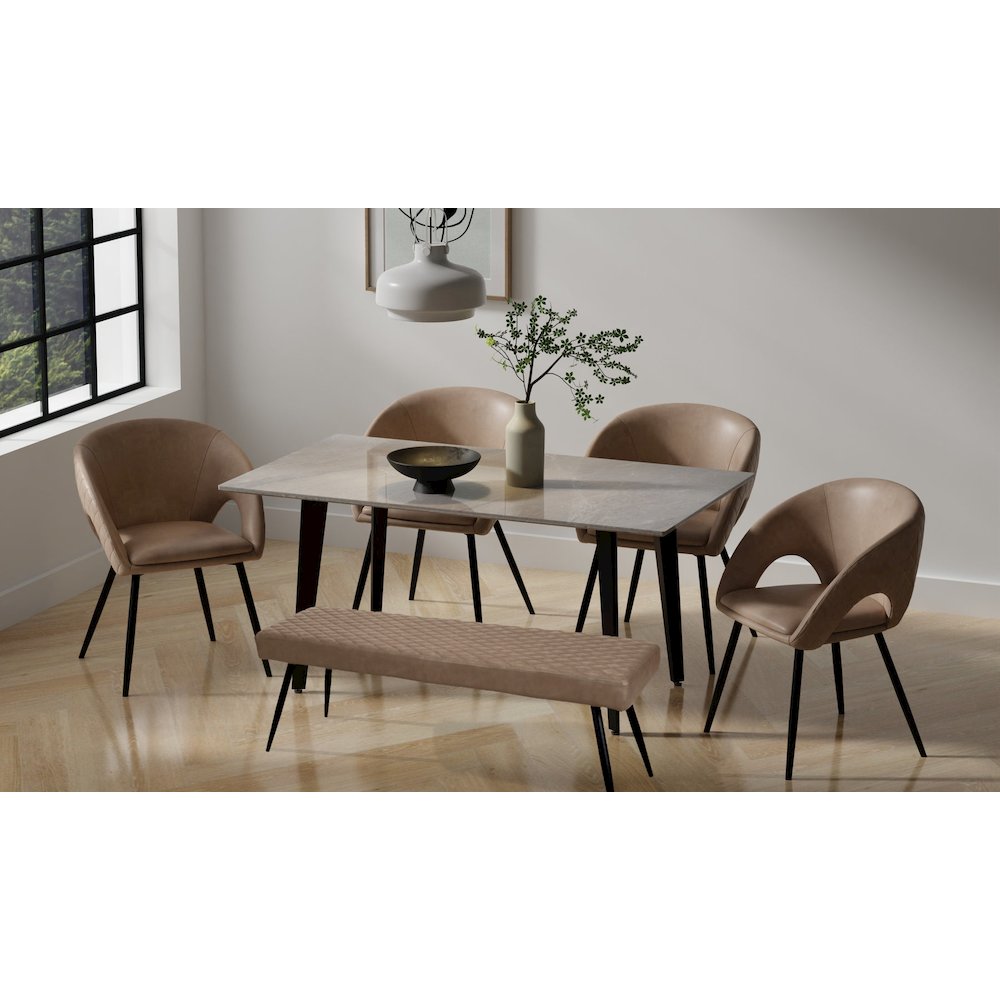 Quilted Taupe Faux Leather Upholstered Dining Bench. Picture 4