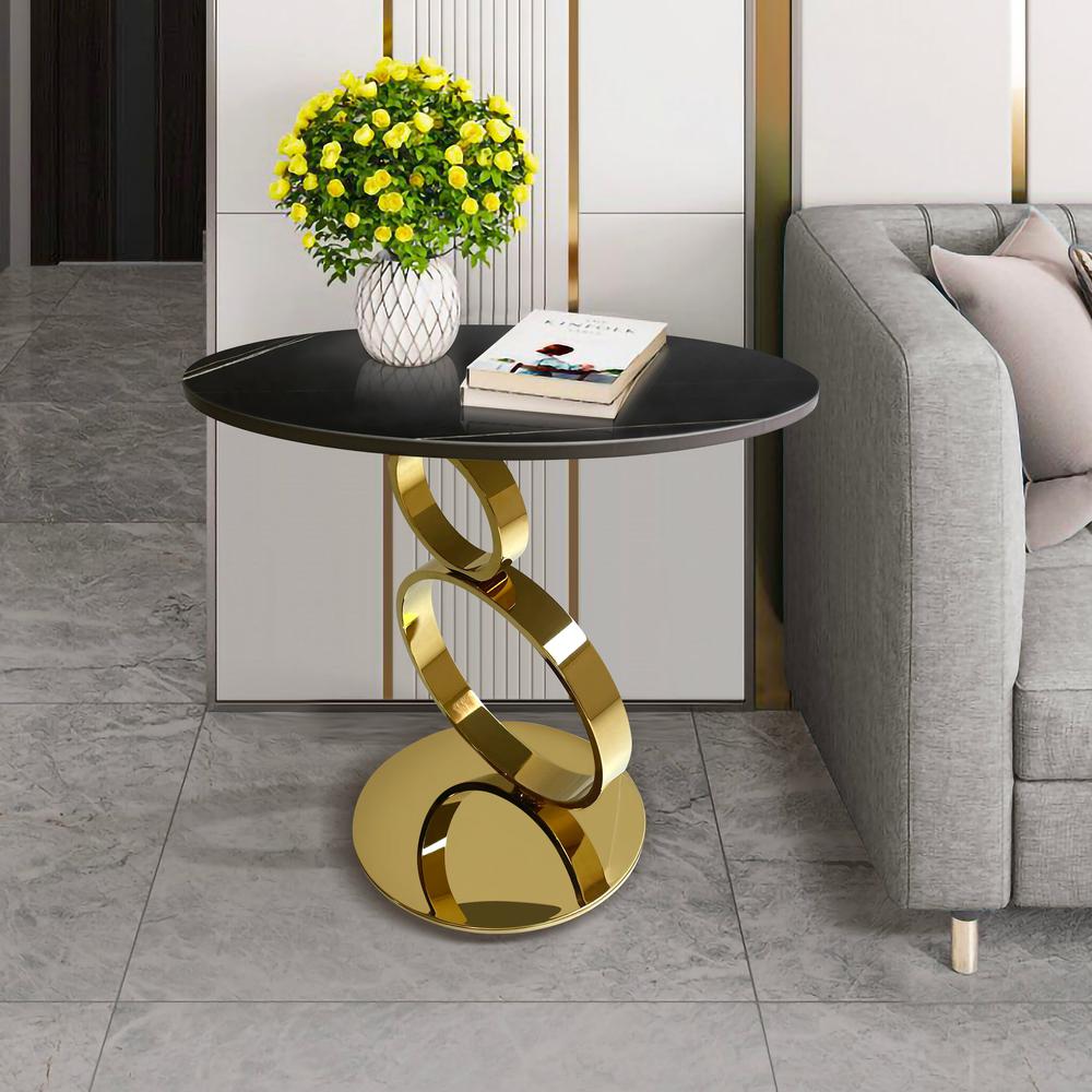 End Table with 12mm sintered stone top & Gold SS base. Picture 2