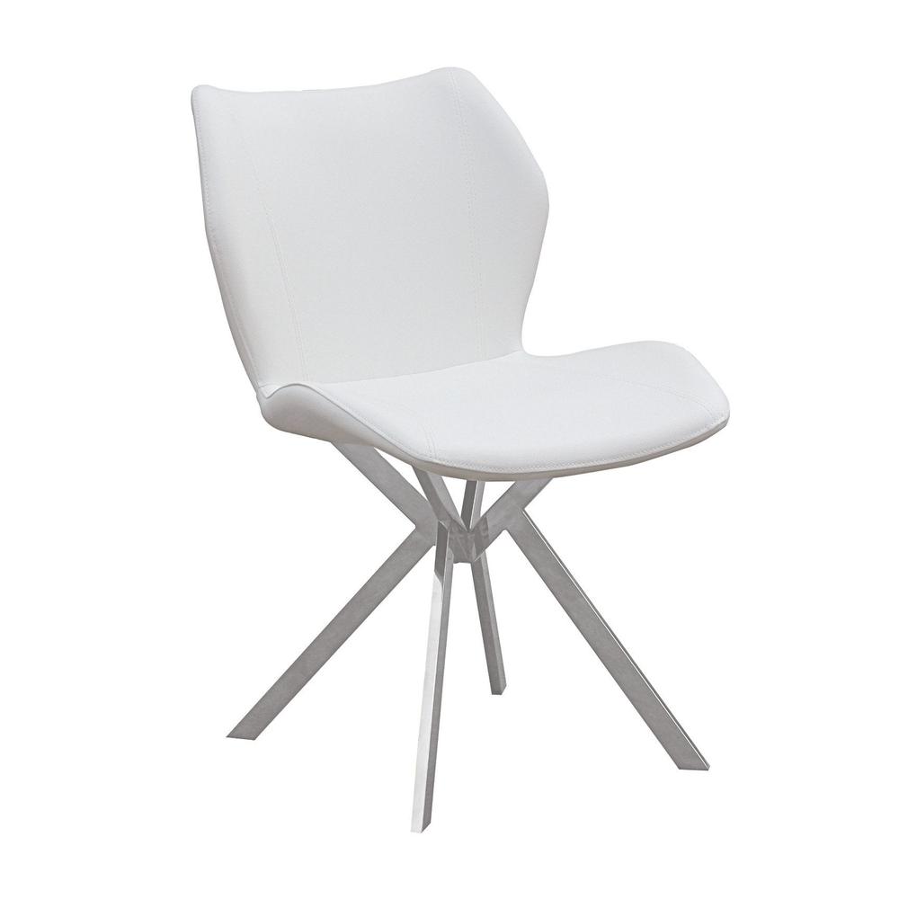 Dining Chair W/ White Seat And Stainless Steel Legs, Set Of 4. Picture 1
