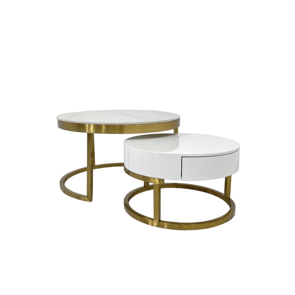 Coffee Table with Marble Top and Matte Gold Frame. Picture 2