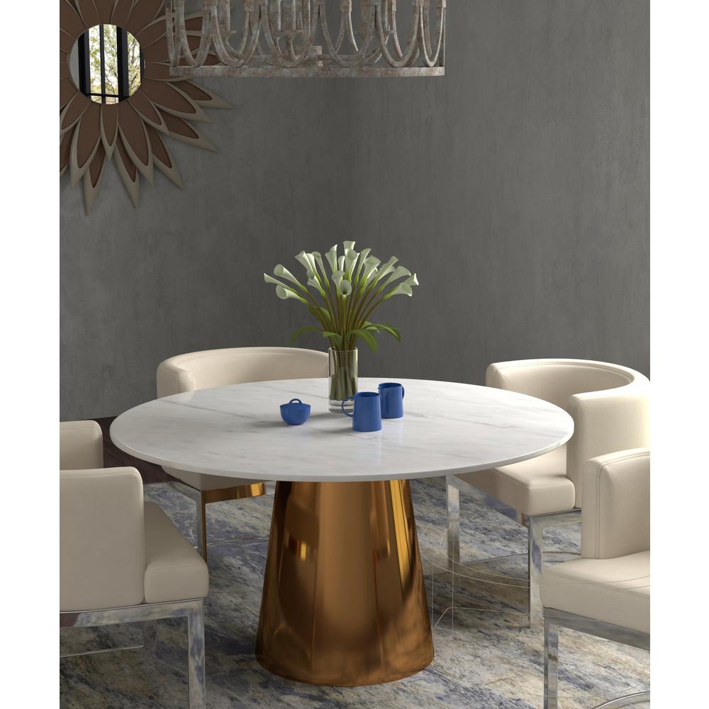54'' White And Gray Vein Marble Table With Brushed Gold Base. Picture 2