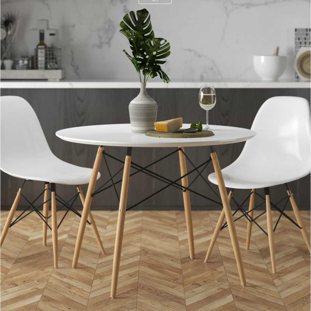 Mdf Round Top W/ Natural Beech Wood Legs. Picture 2