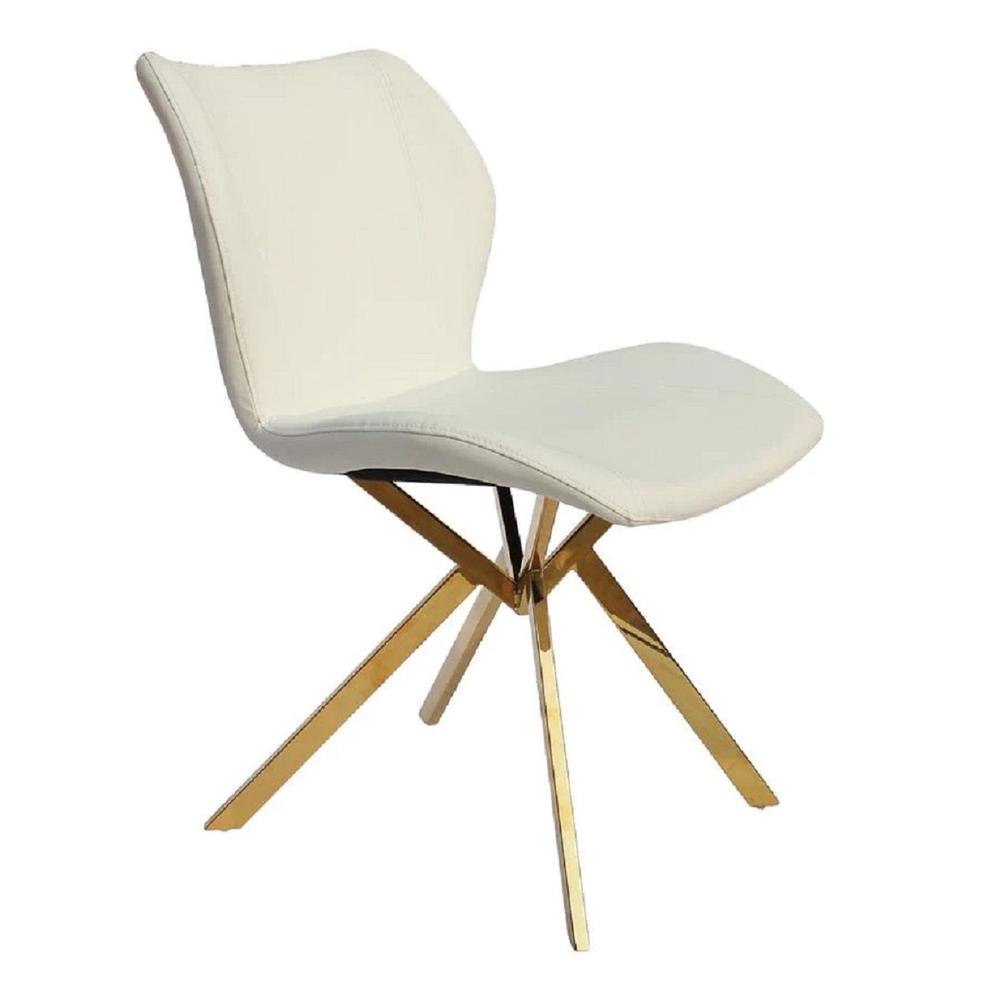 Dining Chair W/ White Seat And Gold Legs, Set Of 4. Picture 1