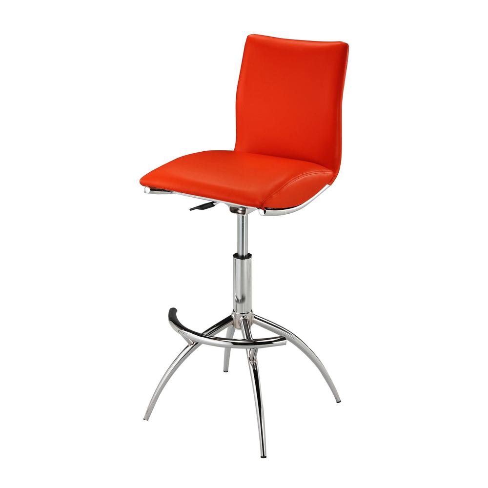 Red Pu Seat,Chrome Base Stool, Set Of 2. Picture 1