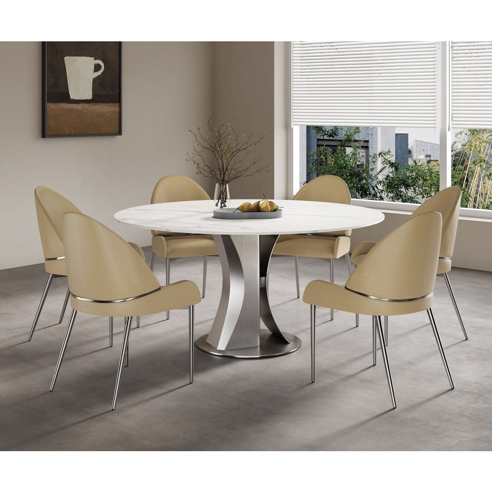 Set of 2 Taupe Color PU Leather Dining Chair with Matte Gold Fram. Picture 2