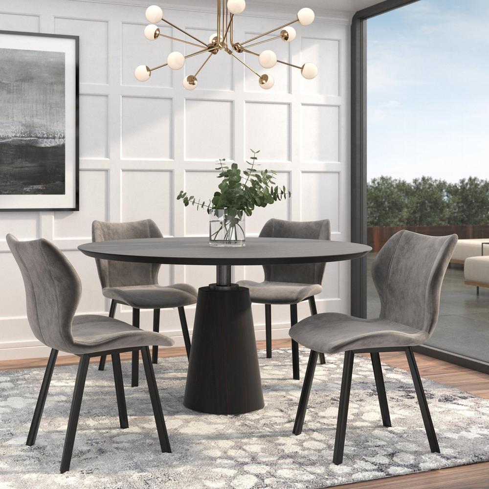 Fabric Dining Chair/Black Legs, Grey Velvet, Set Of 4. Picture 2
