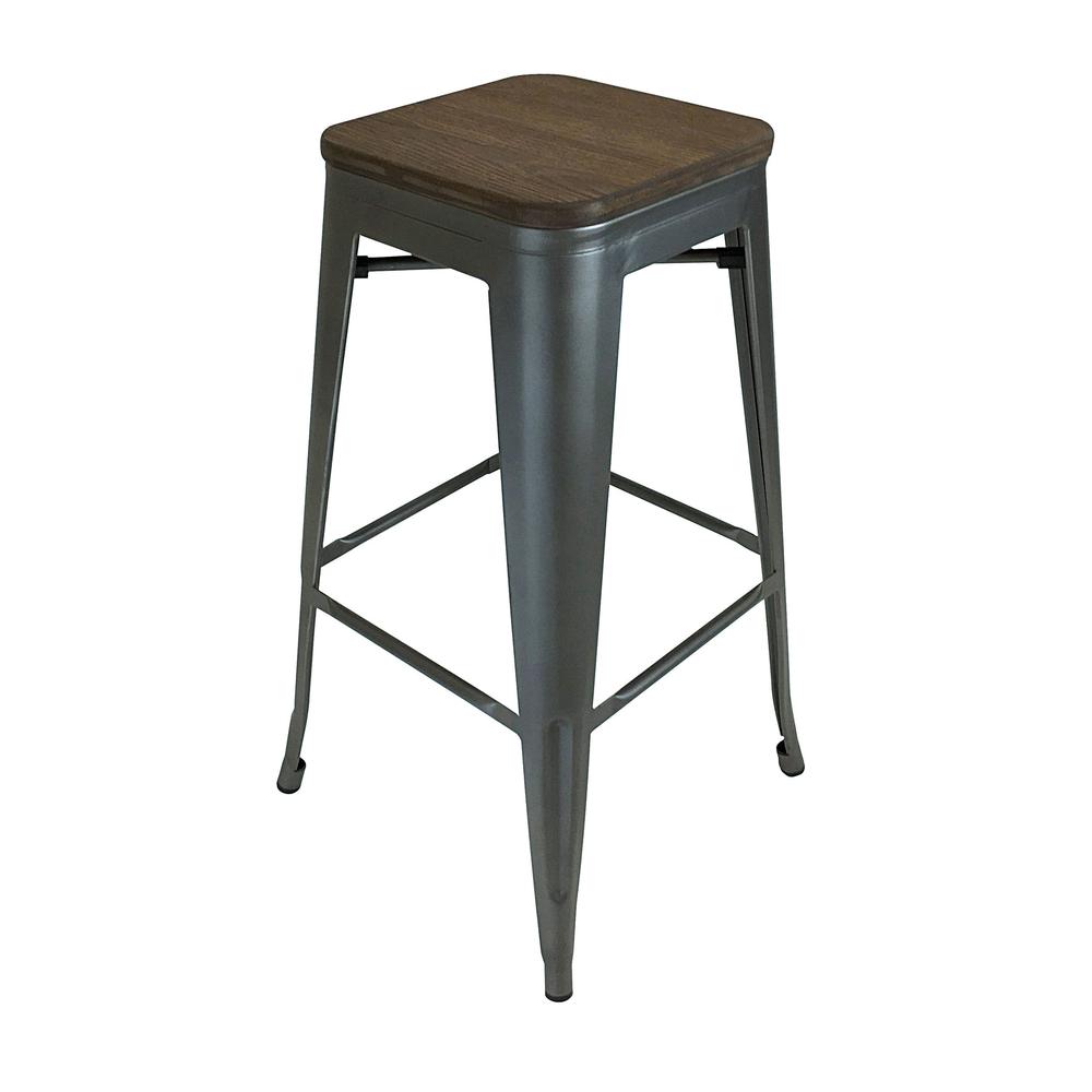 Metal Stool, 30", Gun Metal W/ Wood Seat, Set Of 4. Picture 1