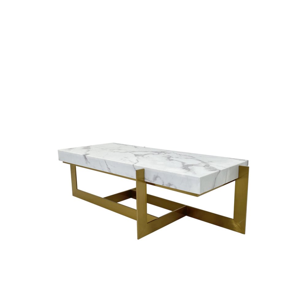 Coffee Table with Marble Top and Matte Gold Frame. Picture 2