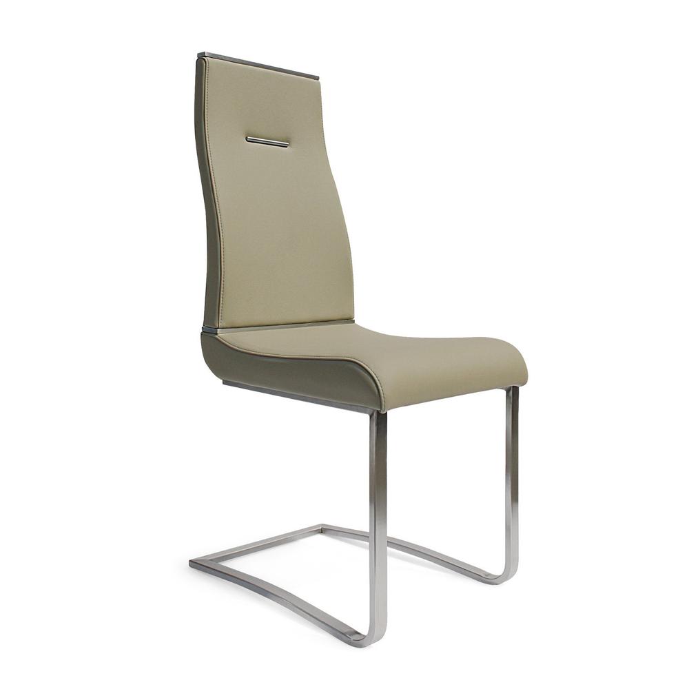 Light Gray Dining Chair With Brushed Stainless Steel, Set Of 2. Picture 1