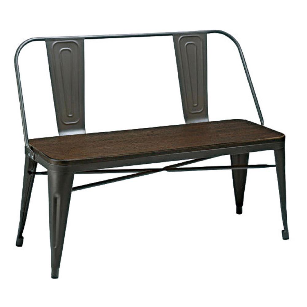 Metal Bench W/ Wood Top, Gunmetal. Picture 1