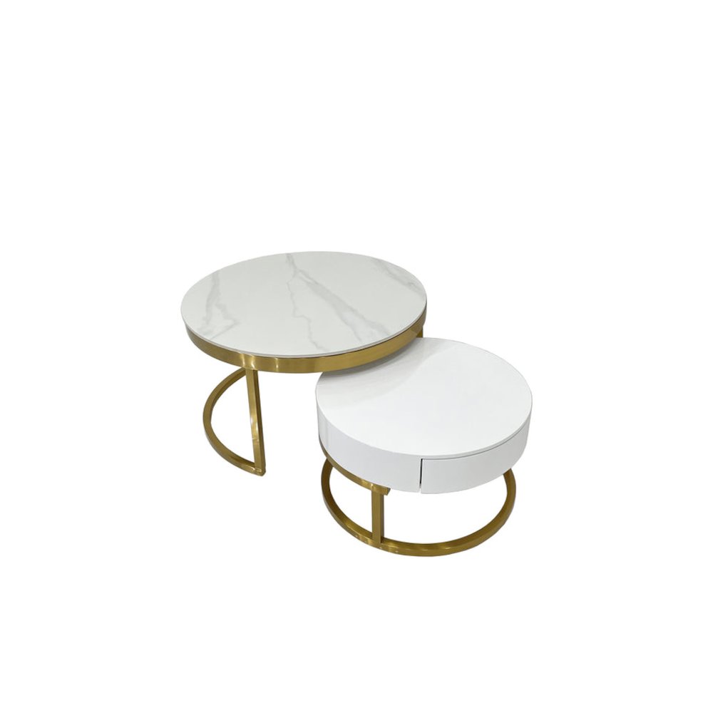 Coffee Table with Marble Top and Matte Gold Frame. Picture 1