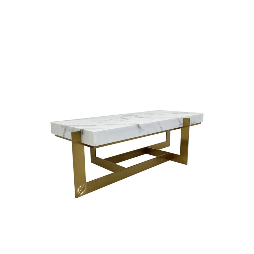 Coffee Table with Marble Top and Matte Gold Frame. Picture 1