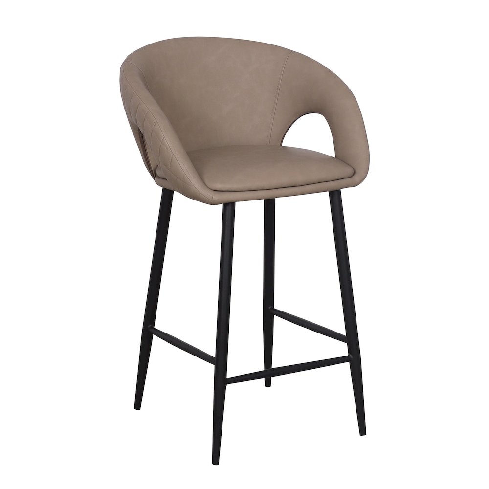 Set of 2 Quilted Taupe Faux Leather Counter Stools. Picture 1