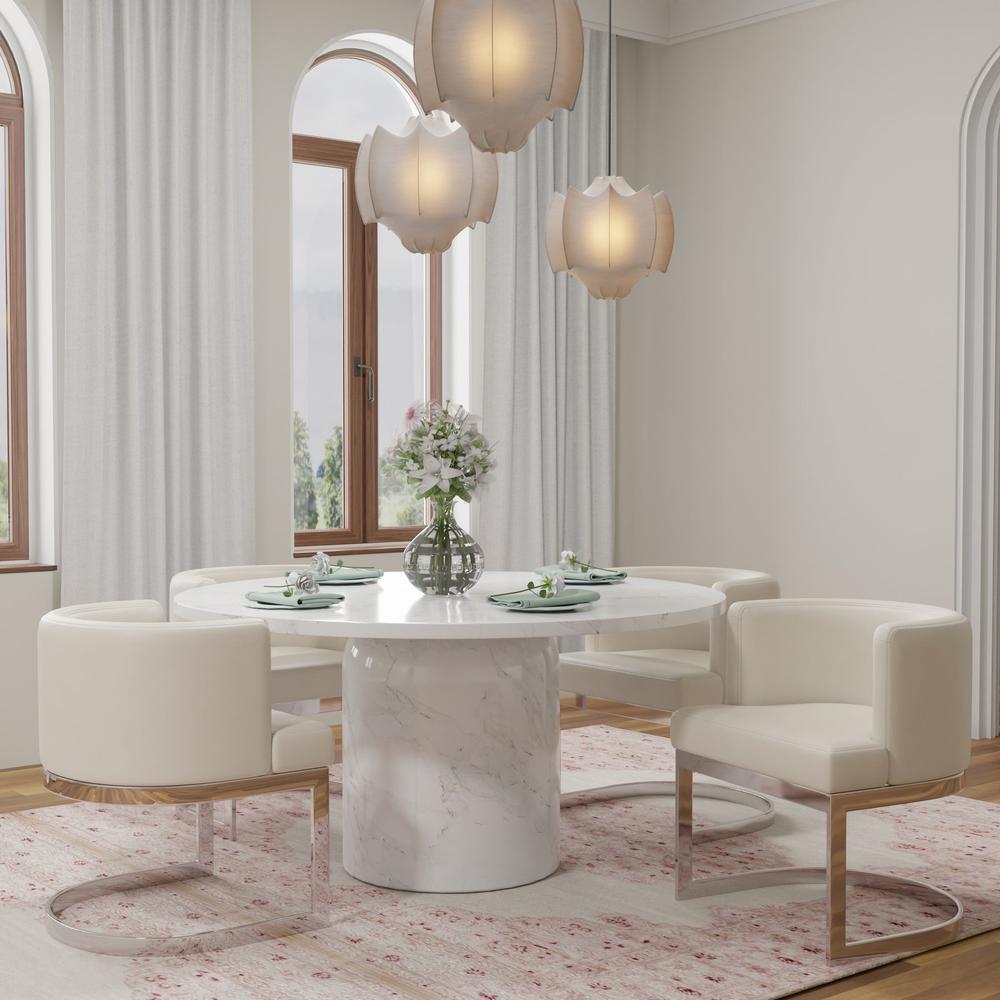 Wingback Dining Chair In White Pu Seat, Chrome Base. Picture 2