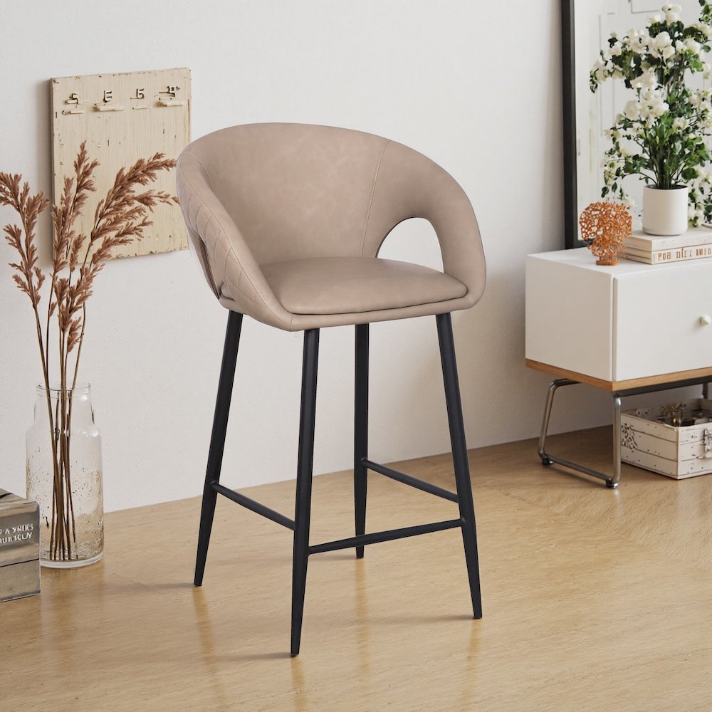 Set of 2 Quilted Taupe Faux Leather Counter Stools. Picture 6