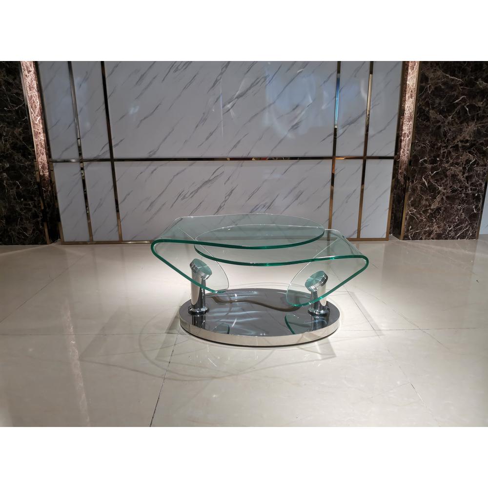 Motion Coffee Table W/Clear Glass  Top, Chrome Base. Picture 1
