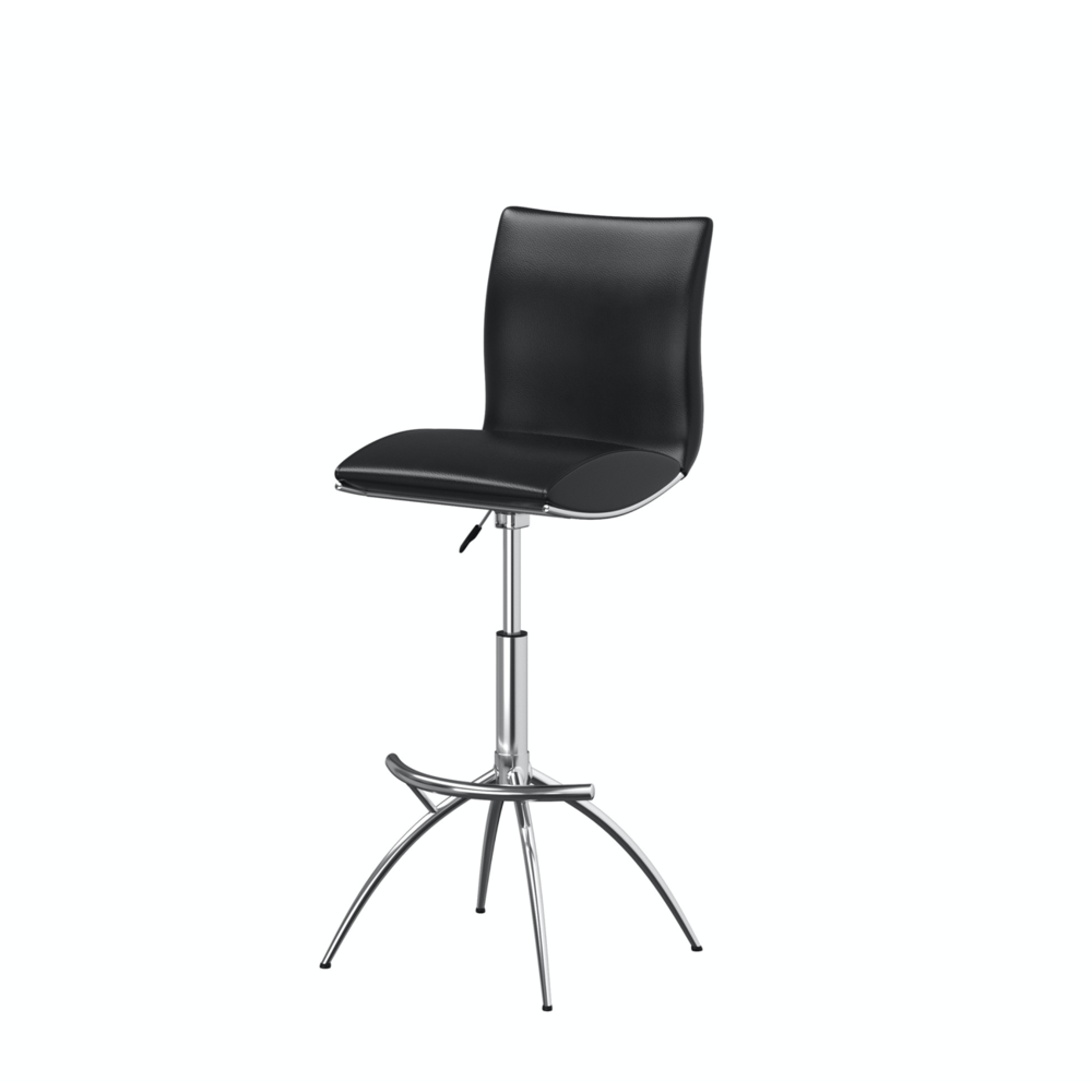 Black Pu Seat, Chrome Base Stool, Set Of 2. Picture 1