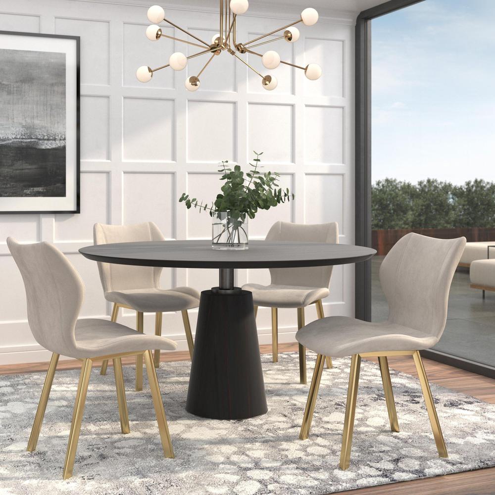 Fabric Dining Chair/Gold Legs, Cream Velvet, Set Of 4. Picture 2