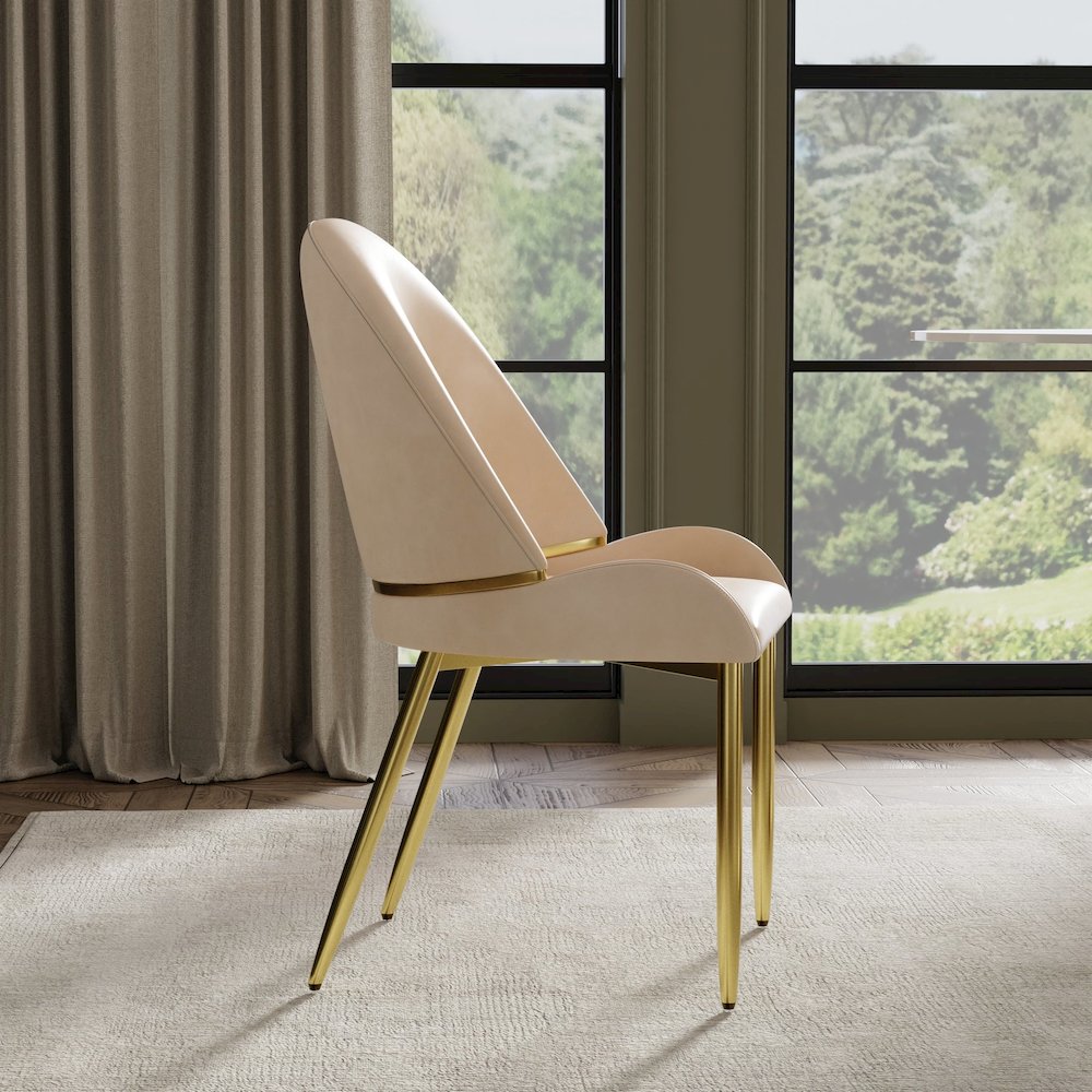 Set of 2 Champagne Color PU Leather Dining Chair with Matte Gold Fram. Picture 3