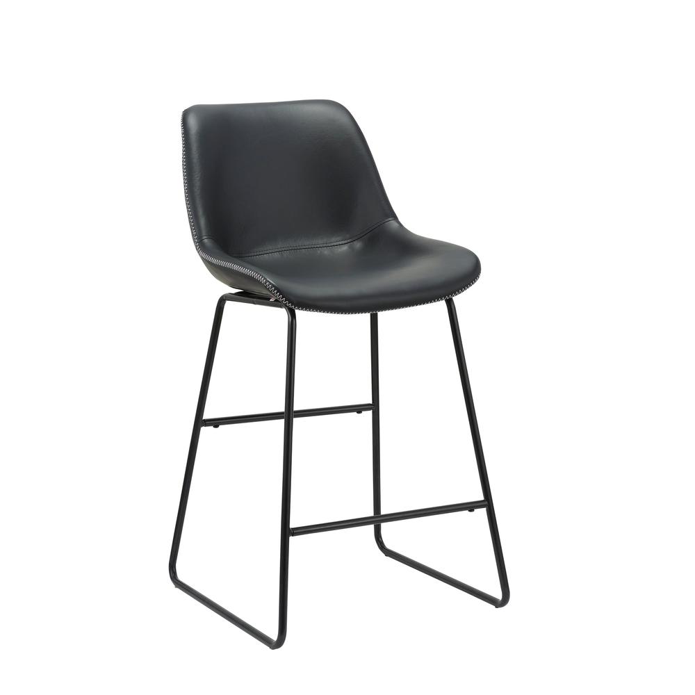 Black Pu 26''H Bar Stool With Metal Leg, Set Of 2. Picture 1