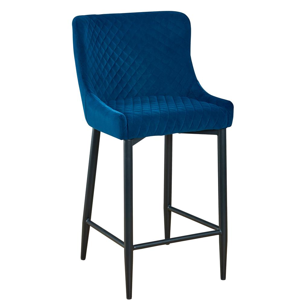 Upholstered Barstool With Tufted Blue Velvet Fabric,26", Set Of 2. Picture 1