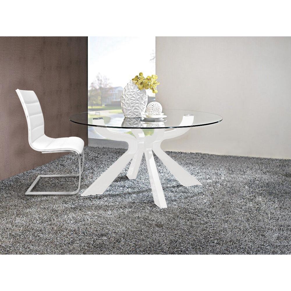 D.Chair,White Lacquer Back,White Pu/S.S.Base, Set Of 2. Picture 2